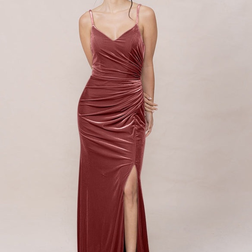 Revelry Rory Velvet Dusty rose Bridesmaid dress